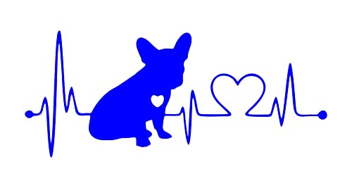 Image of Vinyl French Bulldog Heartbeat Glossy Car Glass Door Sticker 7 x 3 Inches Blue