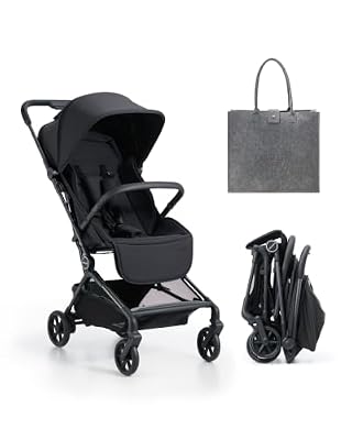 Momcozy Tuckgo Lightweight Stroller with Carbon Fiber Frame, Carry-On Compact Travel Stroller for Airplane with One-Hand Fold, Reclining Seat, Suspension Wheels for Infants and Toddlers from 6 Months
