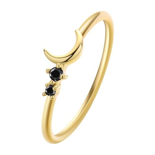 Bague lune en zircon noir et finitions haut de gamme plaquées or pour joaillerie féminine