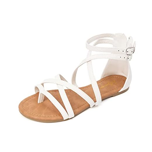 Luffymomo Women's Gladiator Strap Sandals Flat Fisherman Thong Cross Strappy Sandals（8 M US White）