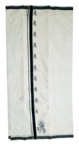 Image of Mens Print along with Border 100% Cotton Cream Dhoti 4.00 Meters Double Mundu /Vesti