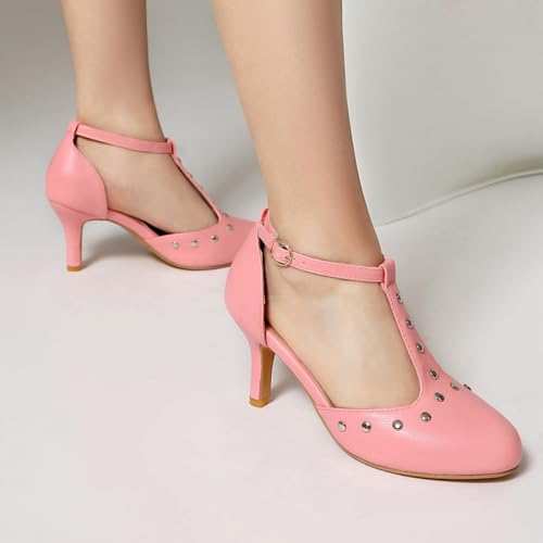 Image of ForeMode Fashion Women T-Strap High Heels Bow Platform Round Toe Pumps Leather Summer Sweet Shoes