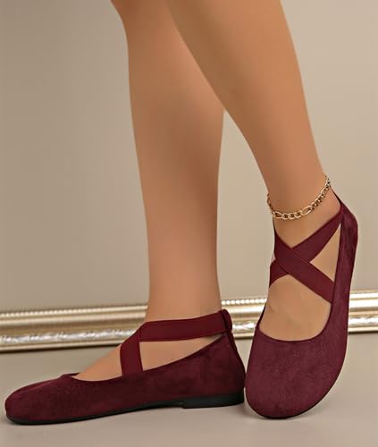 Women's Dress Flats Ballet Flat Shoes Round Toe Fashion Elastic Ankle Strap Comfortable Casual Flats Shoes