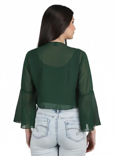 Image of AOL Women's Cropped Layered Lightweight Sheer Three-Fourth Bell Sleeves Georgette Open Neck Shrug Bolero