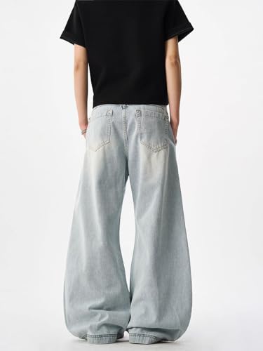 LONGBIDA Mens Baggy Jeans Barrel Wide Leg Jeans Y2K Hip Hop Loose Fit Denim Pants with Elastic Waist3