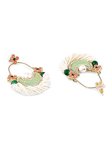 Peach Dazzling Stones Cresent Ethnic Dangle Earring