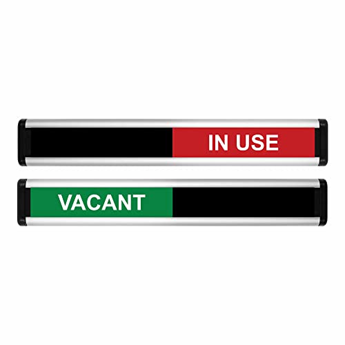 Image of ViroDisplay® Vacant/In Use Sliding Door Sign – Green/Red Edition – 214 x 40mm – Anodised Silver Profile with Black End Caps – Self-Adhesive Fixing