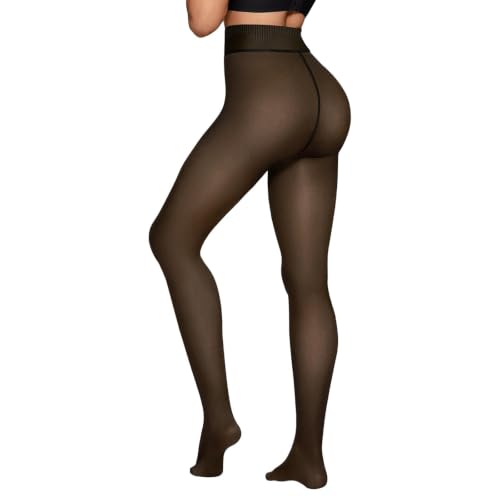 Image of X-CHENG Fleece Lined Tights Sheer Women - Winter Fake Translucent Warm Pantyhose Leggings Sheer Thick Tights for Women