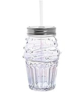 Slant Collections - Shaped Glass Jar with Lid and Straw, 15.5-Ounce, Cupcake - Clear
