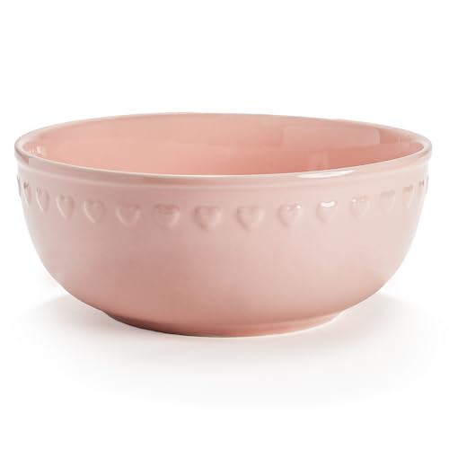 Paris Hilton Ceramic Serving Bowl, Iconic Stoneware with Heart Detailing, Microwave & Dishwasher Safe, 10-Cup Capacity, 9.25 Inch Diameter, Pink