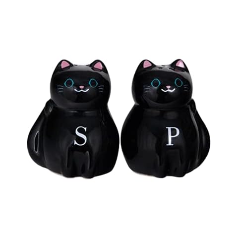 Cat Salt and Pepper Shakers Set, Easy to Fill S and P Black Cats, Kitchen Necessities for New Home Owners, 3 Inches Cover