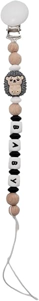 Baby Schnullerkette Clip, Schnullerkette 3D Tier Perle Schnullerband Mädchen und Jungs,Clips für Lätzchen Dreieckstuch Sauger/Kinderwagen/Babytrage/Autositz, Baby Geschenk (Igel) (schoko) - 4