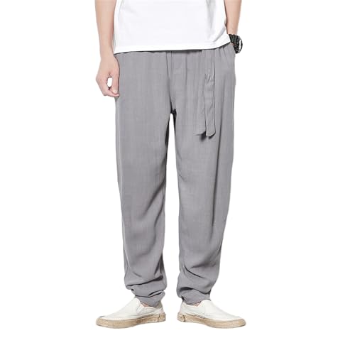 Pantalon style chinois en coton et lin coupe ample coupe droite fluide