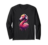 Photo Gallery flamingo con cuffie colorato retro music lover maglia a manica Photo Gallery flamingo con cuffie colorato retro music lover maglia a manica