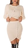 Chic Rippstrick Crop 2-Teiler mit Deko Knöpfe One Size (Einheitsgröße)