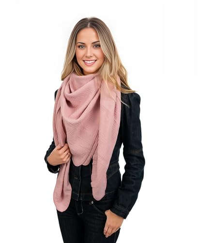 Scandi Linen Musselin Tuch Damen, Dreieckig Leicht (Einlagig), Halstuch, Schal, Altrosa