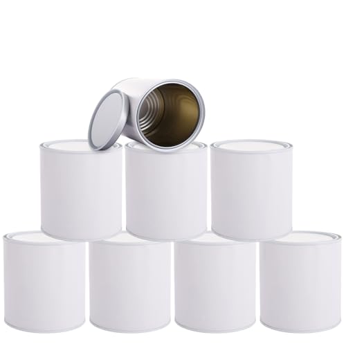 GBACHOOSE 8 Pack Metal Paint Cans with lid, 1 Litre Empty Unlined Paint Cans, Multipurpose Storage Paint Pails Containers for Arts and Crafts, DIY Projects, Painting, Garage (White)