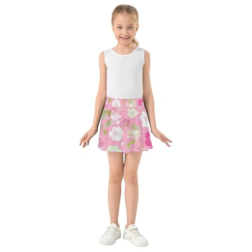 Pastel Flowers Clusters Soft Pink Tennis Skirts for Kids Floral Girls' Shorts Athletic Skorts Flowy Skort 4t3