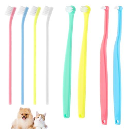 Image of XIHIRCD 8pcs Pet Toothbrush, 3 Styles Cat & Dog Toothbrush Micro Brush Head Puppy Mini Toothbrush Soft Bristle Small Dog Dental Clean Kit for Teeth Clean Plaque Tartar Formation (Colour 3)