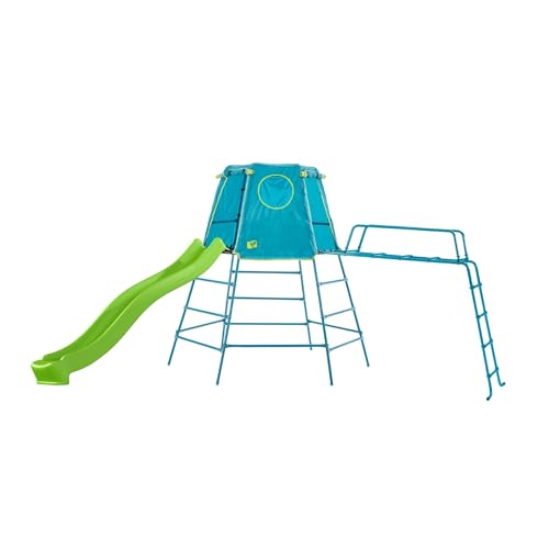 Aire de jeux en métal galvanisé durable TP Toys avec grand toboggan double vague bleu