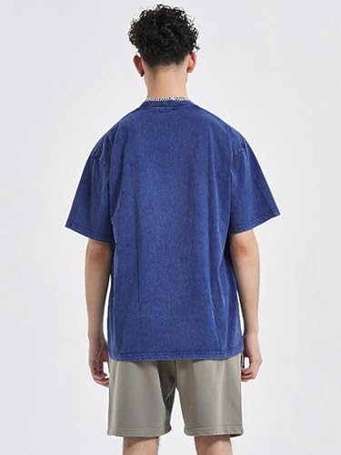 Image of Men's Oversized Cotton T-Shirts Loose Fit Vintage Washed Tee Unisex Short Sleeve Casual Shirts Tops