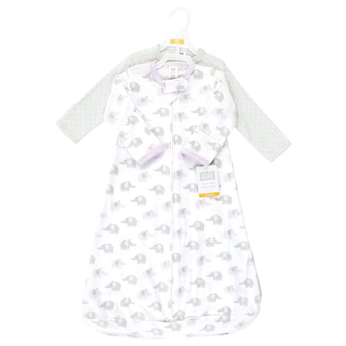 Image of Hudson Baby Unisex Baby Cotton Wearable Sleeping Bag, Sack, Blanket, Lilac Elephants Long Sleeve, 12-18 Months