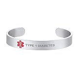 Supcare Medical Alert Id Cuff for Women Men Wrist Adjustable Stainless Steel Type 1 Diabetes Bracele