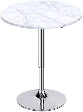 Los muebles Round Pub Table Bar Table Marble Height Adjustable 360° Swivel Bistro Cocktail Table 27.95"-35.85" for Dining Room Kitchen Living Room (White)