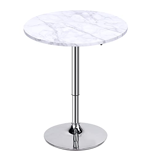 Los Muebles Round Pub Table Bar Table Marble Height Adjustable 360° Swivel Bistro Cocktail Table 27.95"-35.85" For Dining Room Kitchen Living Room (White) #TOP28