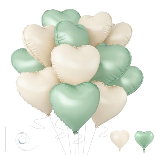 Image of Baby White Heart Balloons,18 Inch Light Green Helium Foil Love Heart Shaped Balloons for Anniversary Wedding Engagement Birthday Party Baby Shower Valentines Decorations(12Pcs)
