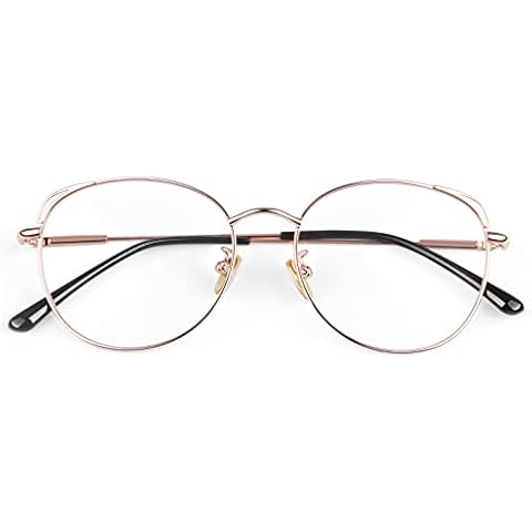 LINVO Fake Glasses Women Retro Cat Eye Metal Eyeglasses Frame Non Prescription Glasses Cover