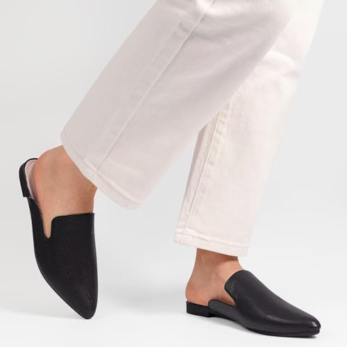 Image of MUSSHOE Women's Pointed Toe Mule Flats: Comfortable Lightweight Slip On Backless Loafers with Memory Foam for Office Work & Dressy Casual Wear