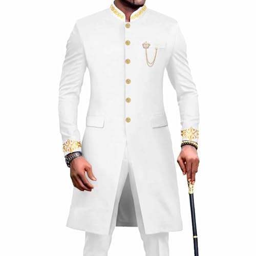 Costume Dashiki Homme Blanc Ensemble Traditionnel Africain 2 Pièces