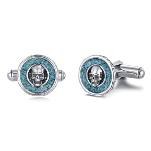 Mancuernillas Calavera Plata Esterlina 925 y Turquesa miniatura 1