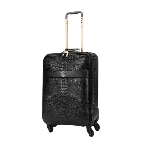 Valise à roulettes universelle cuir noir 20 pouces motif crocodile amovible
