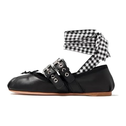 heelchic Black Ballet Flats Shoes Women with Strap, Closed Round Toe Womens Ballerina Flats Comfortable Slip On Mary Jane Flats Black 6 Cover