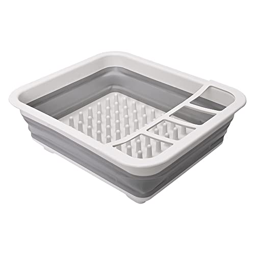 Mimo Style Escorredor de Louça Retrátil na Cor Cinza e Branco, Com Capacidade Para Armazenar 8 Prato