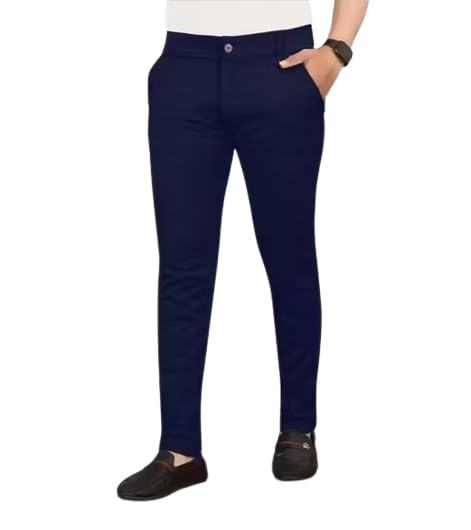 Men’s Solid Color Pants | Regular Fit Multipurpose Trousers Blue-1-image-29