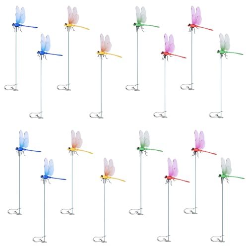 Spiritlele 16 PCS Fake Dragonfly Clip Colorful Hat Clip 3D Dragonfly Garden Decor for Patio Outdoor Indoor