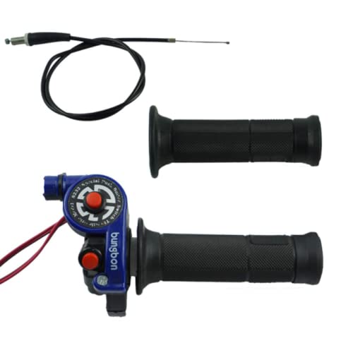Motorcycle Twist Quick Throttle Grip with Cable Handlebar Accelerator with Engine On/Off Button (Blue)