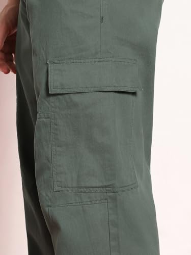 Image of Urbano Fashion Men's Loose Baggy Fit Solid Cargo Chino Trouser Pant with 6 Pockets Non-Stretchable