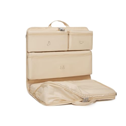 Kono Organizador Maleta 6 en 1, Set de Organizador de Equipaje Colgante con Etiqueta, Cubo Plegable para Viaje, Bolsas Impermeables para Ropa, Zapatos y Cosméticos, Ligero y Portátil (Beige)
