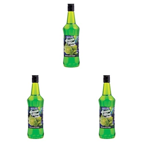 Image of Mala's, Fruit Mocktail Syrup Green Mint Lime and Mint Mojito Syrup | Mixer for Mocktails, Cocktails, Drinks, Juices, Beverages | Non Alcoholic Mix 750ML Bottle (Pack of 3)