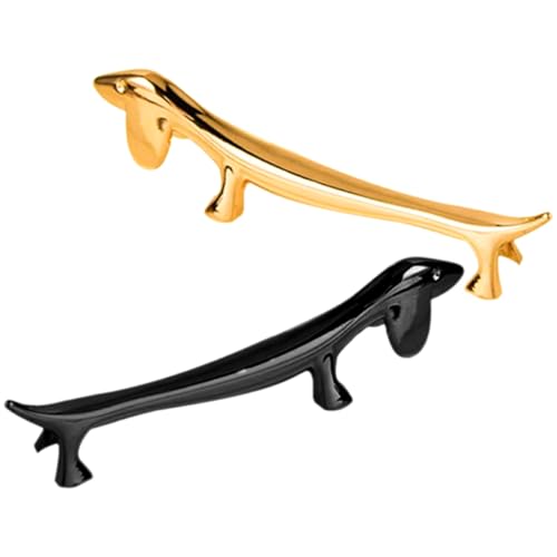 LOORGVEL Soporte para Palillos de Aleación de Zinc en Forma de Perro Salchicha Base Reposa Palillos Metálica Decorativa Set 2 Piezas Dorado y Negro para Restaurante y Hogar