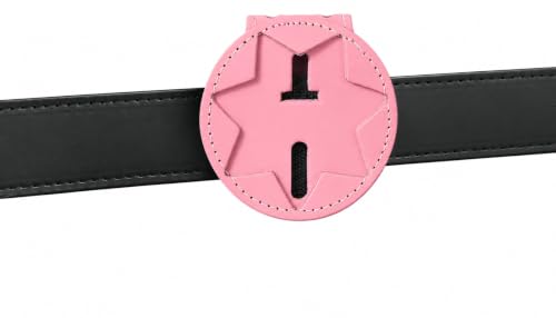 Image of Perfect Fit PF33 Seven Point Star Badge Holder, Pink Leather Belt Clip Badge Wallet with Chain Pocket, Fits Blackinton B447 and Compatible Seven Point Star Badges for Duty Carry, Made in USA