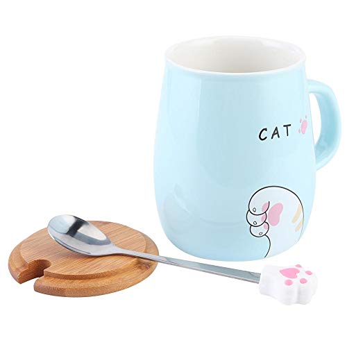 Copo de cerâmica, caneca de 420ml com tampa de madeira, copo de leite bonito copo de leite bonito co