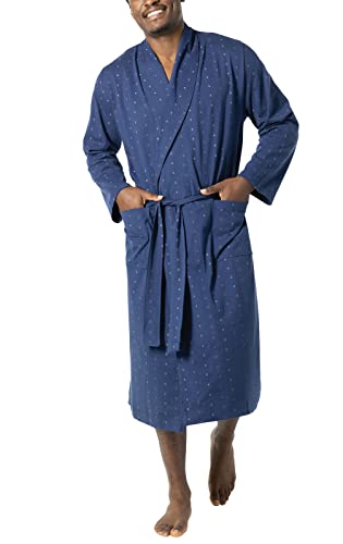 PajamaGram Mens Summer Robe with Pockets - Men Lightweight 100% Cotton Robe, House Coat for Men, Navy Geo Design, SM