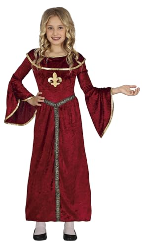 FIESTAS GUIRCA Disfraz de Princesa Medieval Niña - Vestido Rojo con Adornos Dorados para Niñas de 5-6 Años
