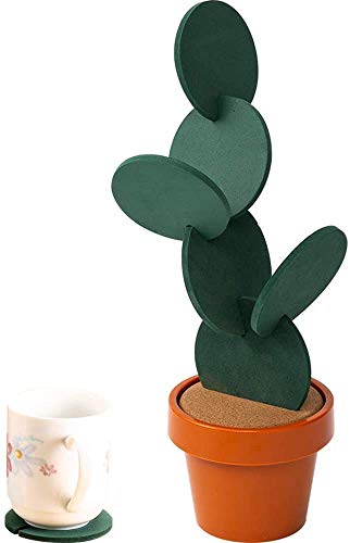 DIY Cactus Coaster Set of 6 Pieces with Flowerpot Holder for Friends,Men,Women,Creative Birthday Housewarming,Apartment Kitchen Room Bar Decor