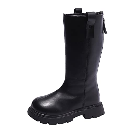 Girls Knee High Boots, Fashion Winter Girls Knee High Boots with Thick Soles Warm Non Slip Zipper Western Boots (Black, 5.5-6 Years Little Child)